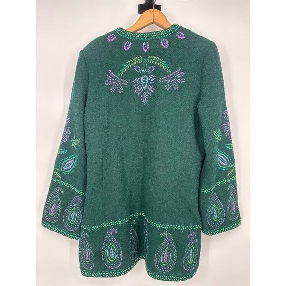 Linea by Louis Dell'Olio Jacket Medium Green Embroidered Boiled Wool Art to Wear - Picture 6 of 11